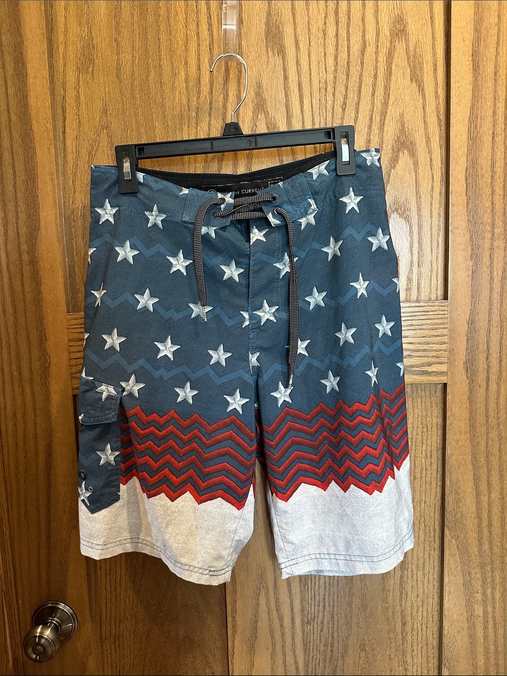 Ocean Current Navy, Red & White Star Chevron Board Shorts
